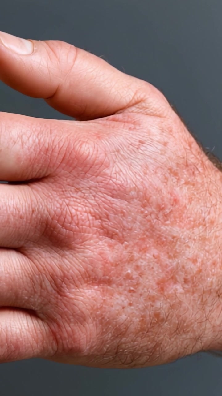 Esame Ravvicinato di una Mano Che Mostra la Texture e le Condizioni della Pelle in un Contesto Neutro, Evidenziando i Dettagli dell'Anatomia Umana