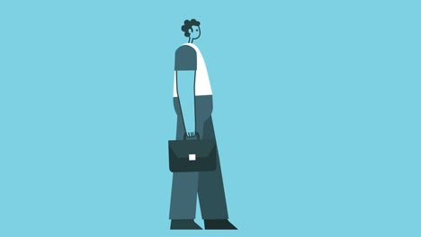 diseño plano gráfico divertido hombre audaz personaje de dibujos animados andar en bicicleta con maletín bucle aislado animación 2d