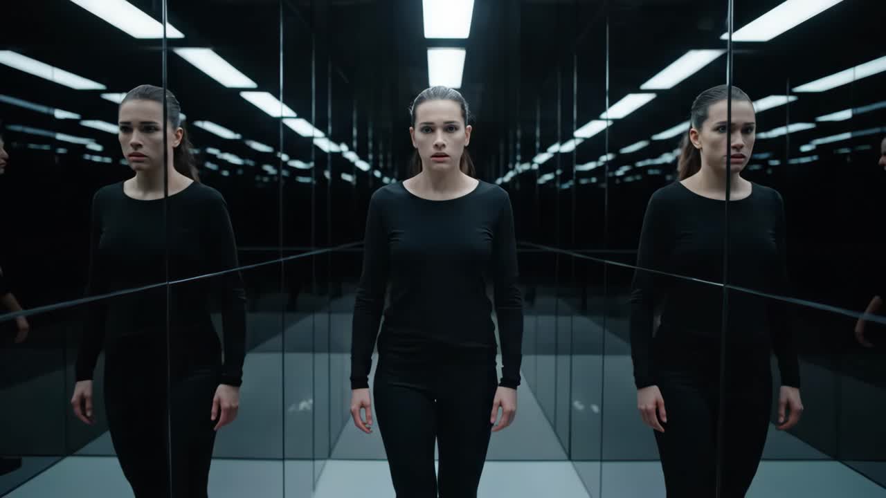 Woman reflected in mirrors