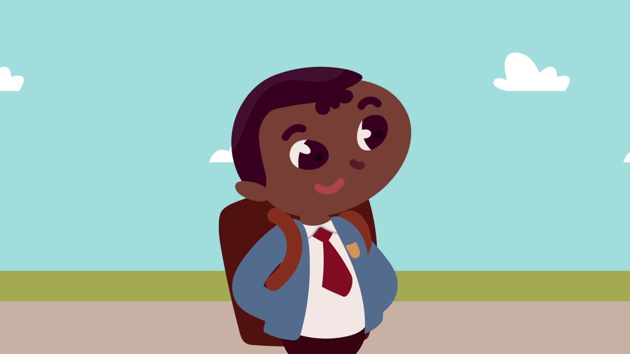 afro pequeño estudiante en la calle animación