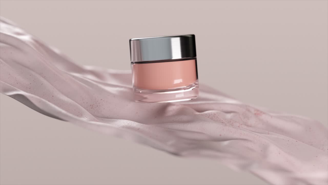 Mockup di barattolo di crema rosa su tessuto