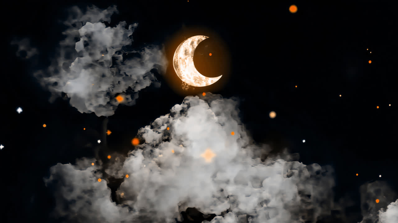 Dreamy night sky illustration animated overlay, transparent 4K video, alpha channel, ProRes 4444