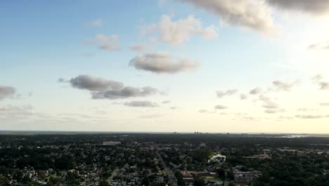 an aerial time lapse over a suburban neighborhood on long island