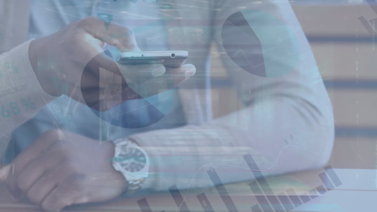 스마트 폰을 사용하는 사업가에 대한 통계 처리 애니메이션