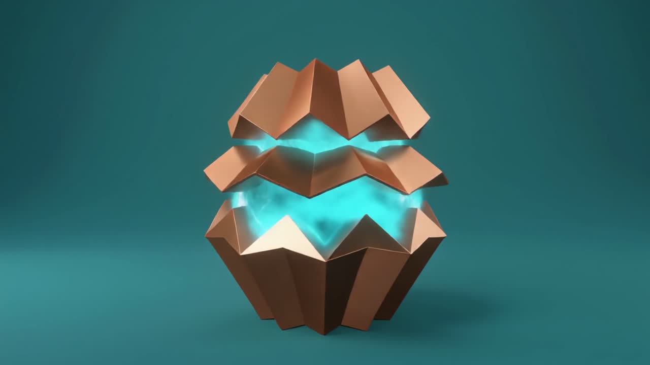 Abstract Geometric Copper Object with Pulsing Turquoise Energy