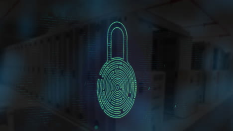 security padlock icon against server room