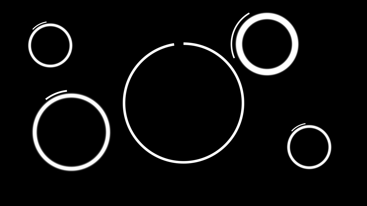 Motion graphics astratte con cerchi bianchi pulsanti su sfondo nero