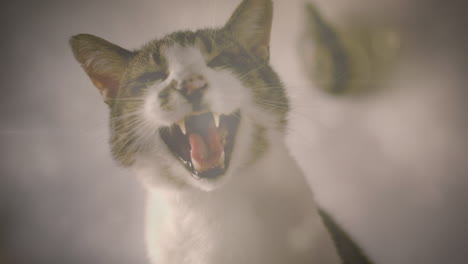 punto de luz contra la vista de cerca del gato en casa