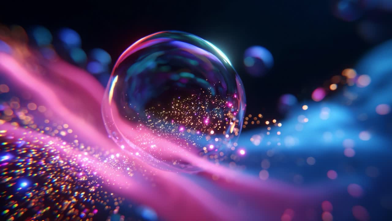 A Stunning Visualization of Colorful Bubbles and Sparkling Waves, Capturing the Dynamic Interaction Between Light and Fluid as They Create an Enchanting Display of Colors and Textures in a Digital Realm