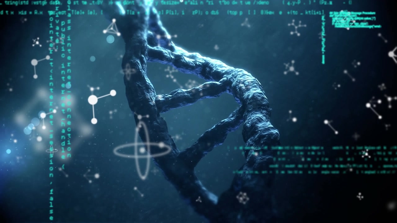 Animation of data processing over 3d dna strand spinning