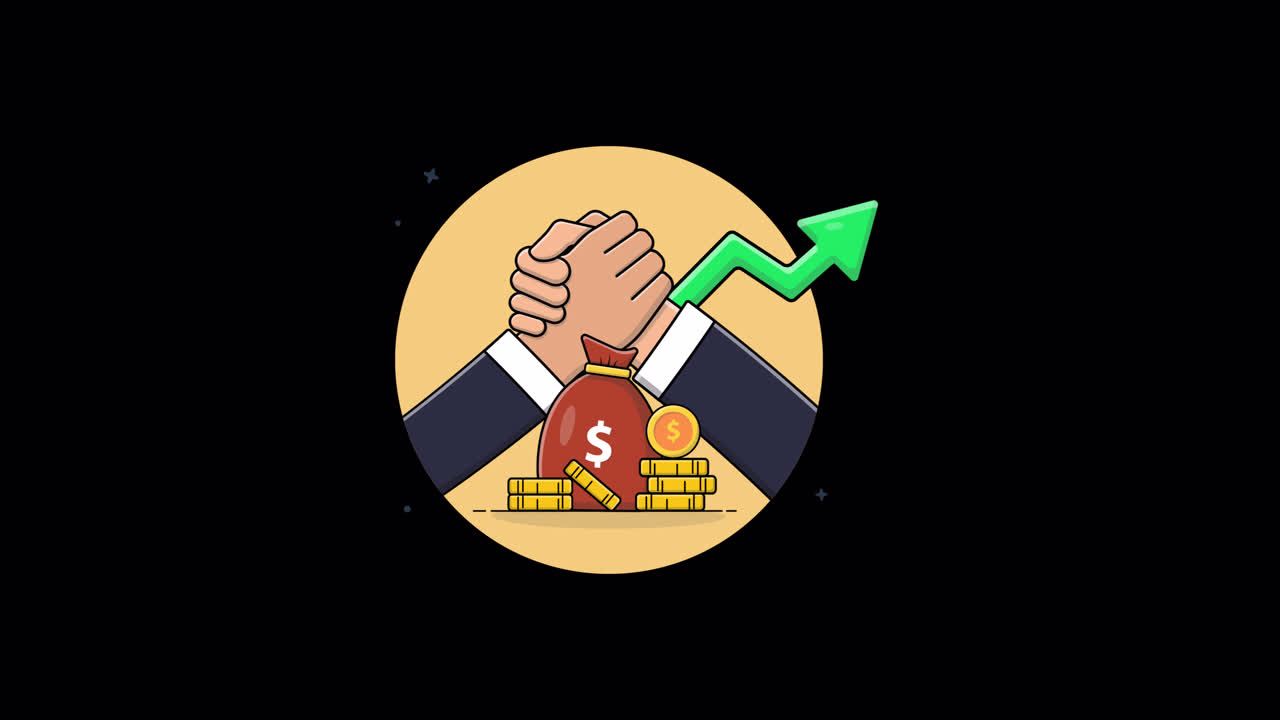 Animated Business Hands with Money Bag and Growth Arrow