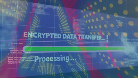 Animation of colorful digital patterns in background during encrypted data transfer