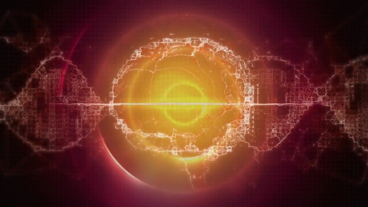 animation des digitalen gehirns und linien über orangefarbenen kreisen