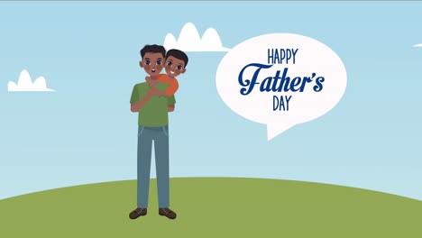 happy fathers day lettering card with afro dad lifting son