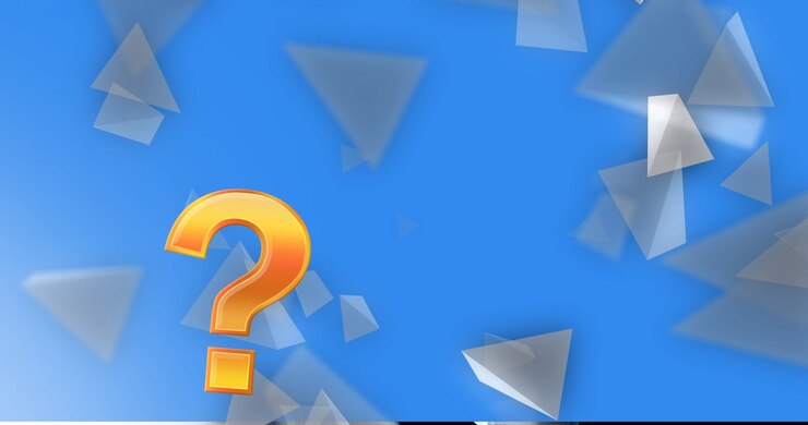 Animation of question mark symbol over 3d triangles against blue background