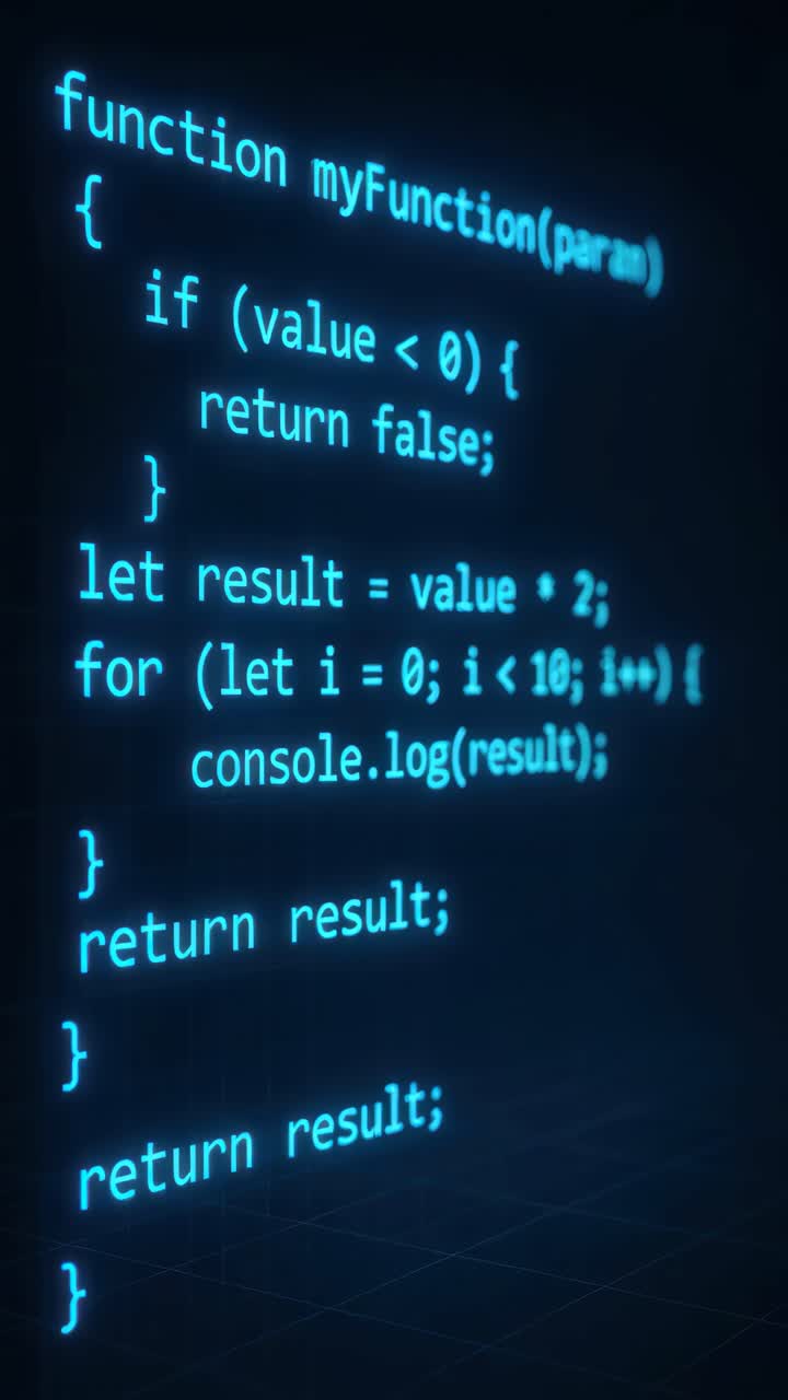 Close-up angle of glowing blue code on a dark screen, creating a futuristic tech vibe