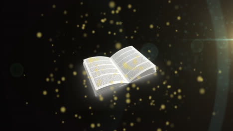 animación de manchas amarillas brillantes sobre un libro abierto