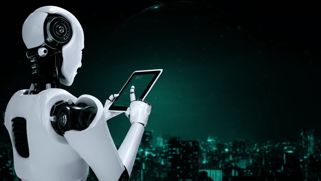 robot futurista inteligencia artificial humanoide ai analítico de transporte