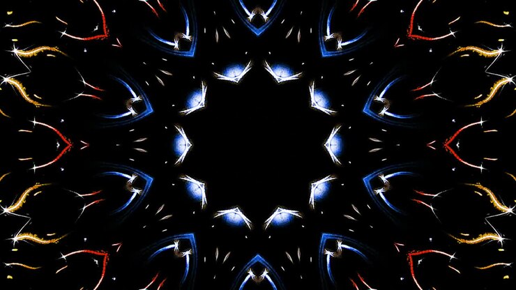 Abstract kaleidoscope shining beautiful red blue line smooth motion with shining light motion