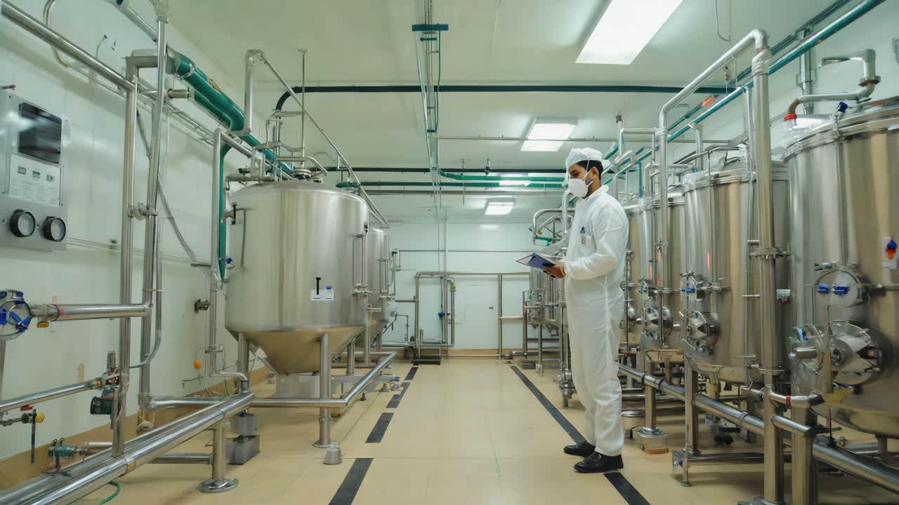 Manufacturing Plant Interior with Worker