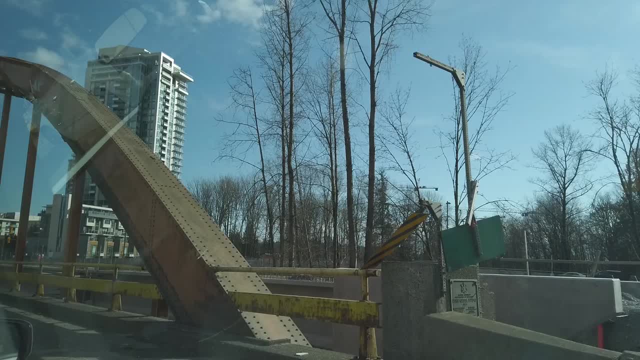 Passing over a bridge in a car