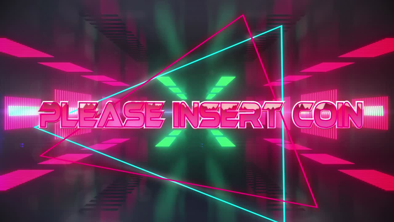 animación de por favor inserte el texto de la moneda sobre el túnel digital en movimiento