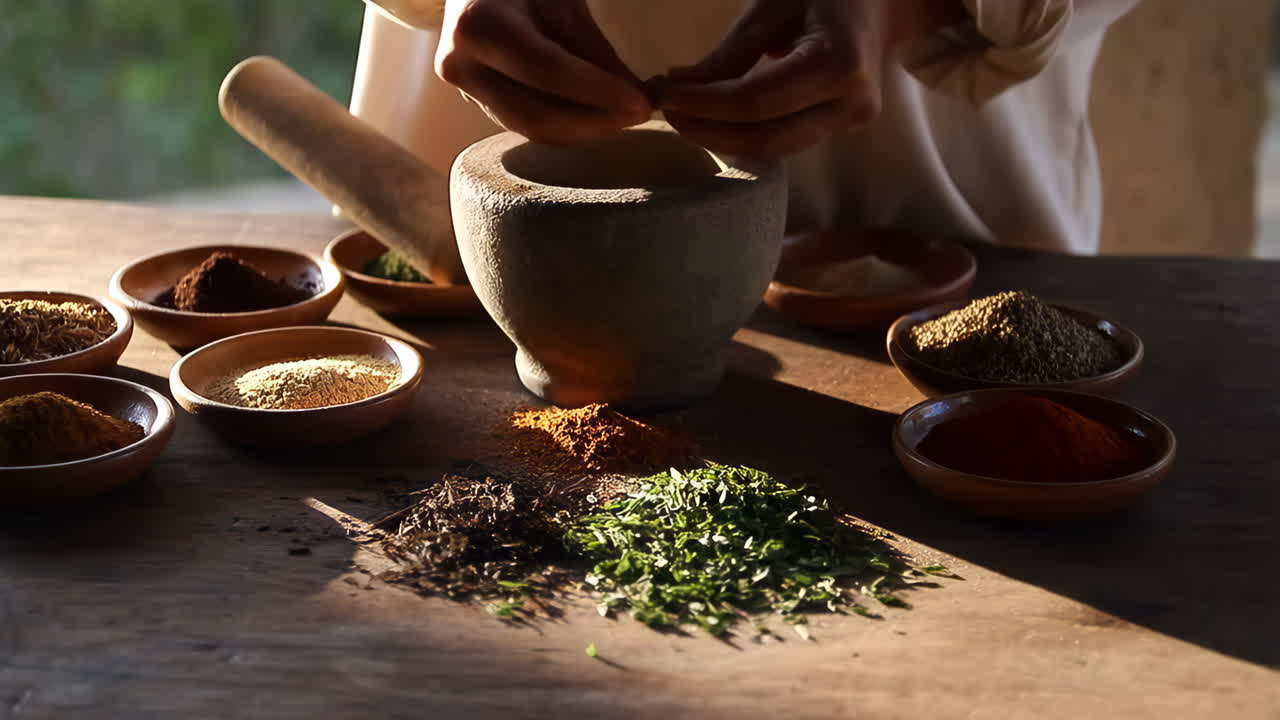 Preparing Spices with Mortar and Pestle