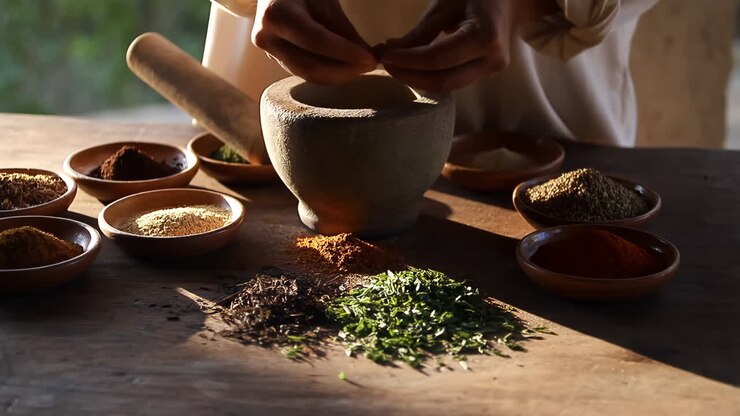 Preparing Spices with Mortar and Pestle