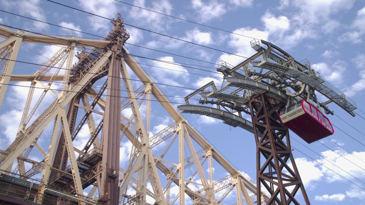 Establishing shot of the Roosevelt Island Tram and the Queensboro Bridge. Shot on an autumn morning in New York City