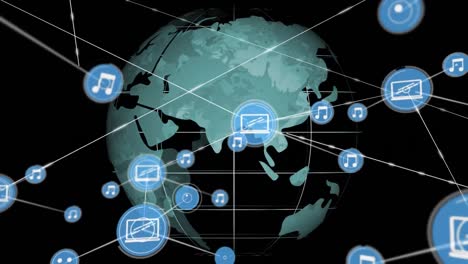 animación de la red de conexiones con iconos en todo el mundo