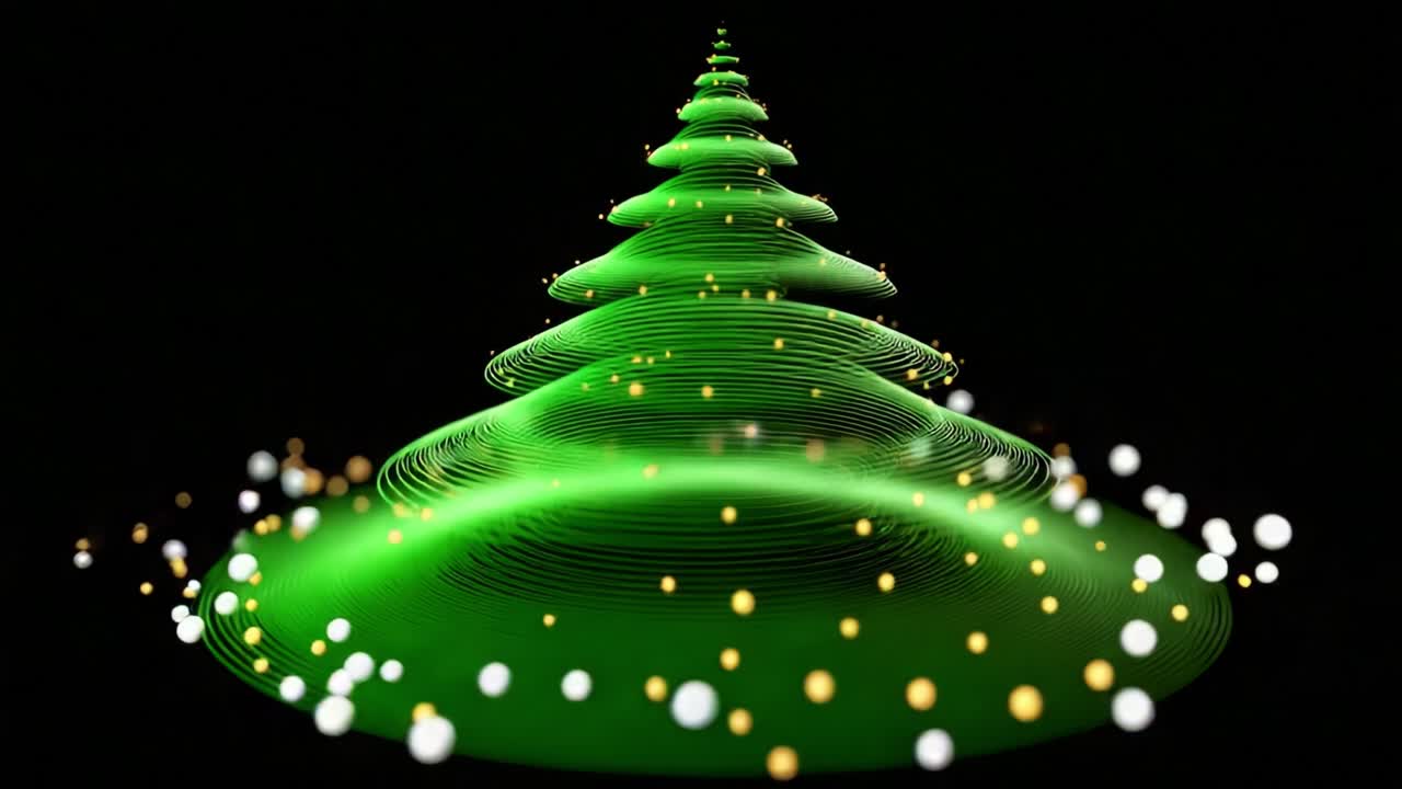 A mesmerizing visual representation of a stylized green Christmas tree, depicted with smooth lines and glowing orbs, showcasing festive cheer and the enchanting spirit of the holiday season in a digital format