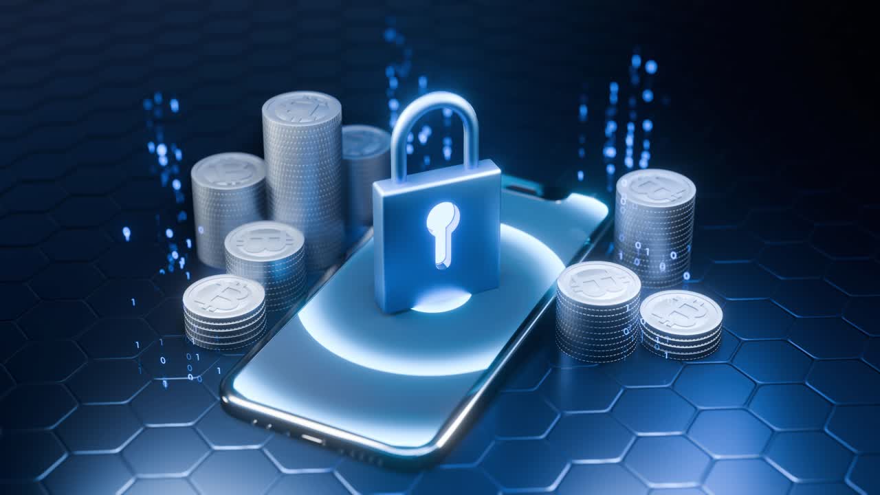 Future concept of spending money with a digital wallet. There is a high security system, to protect your money from being hacked