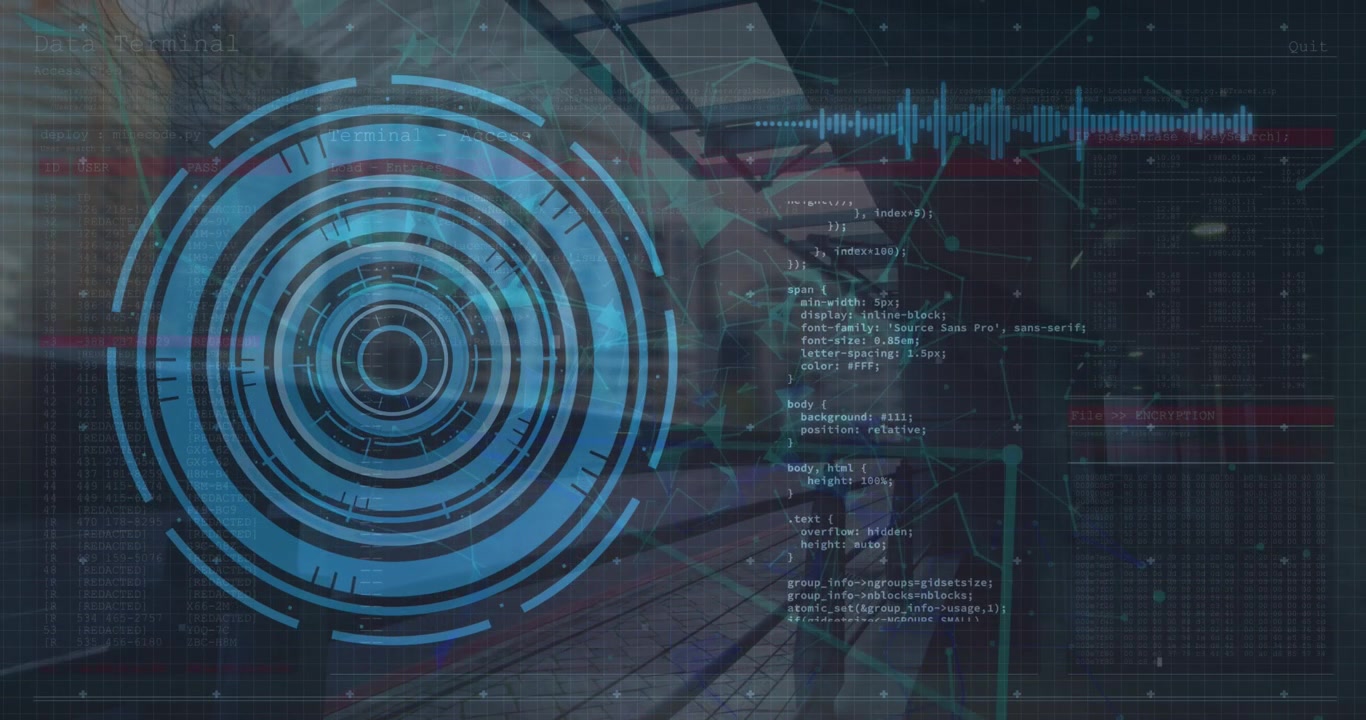 A digital interface and global connection concept video showing a scope scanning and data processing