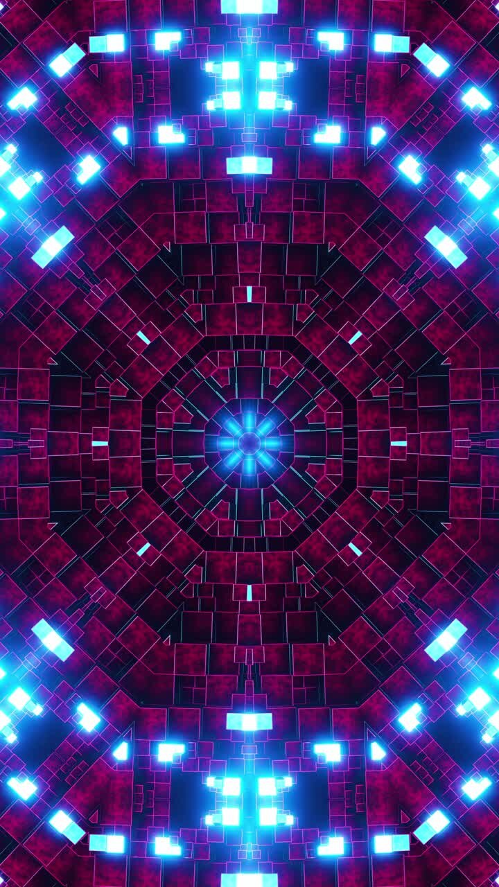 Blue and purple abstract design with squares and squares. Kaleidoscope VJ loop Vertical