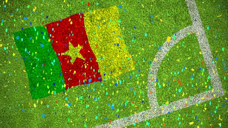 animation of confetti and flag of cameroon over stadium