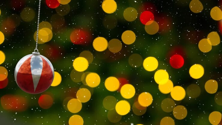 Animation of christmas baubles with lights on black background