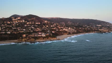 Aerial-view-of-Laguna-Beach-shores-during-sunset