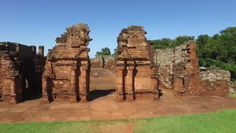 Aerial-view-Ruins-of-Jesuit-Building,-San-Ignacio-in-Misiones-