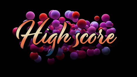 animation of high score text in gradient orange over red and purple balls on black