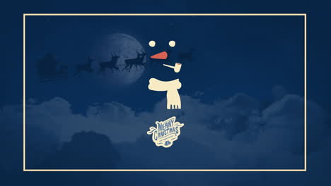 메리 크리스마스 텍스트와 스노우맨 오버 나이트 풍경의 애니메이션