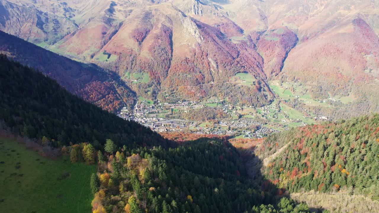 Aerial view of diverse Pyrenees landscape with valleys and alpine lakes