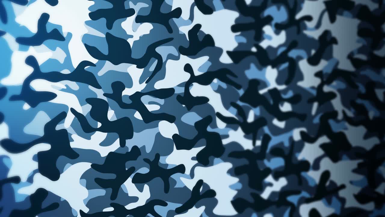fondo de patrón de camuflaje azul. concepto de uniforme militar. línea abstracta y textura de onda. animación de bucle.
