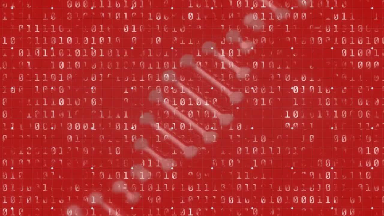 ⁇ 은 배경에 있는 바이너리 코딩과 dna 가닥의 애니메이션