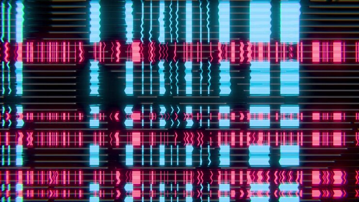 Abstract Glowing Blue and Red Digital Glitch Signal Background