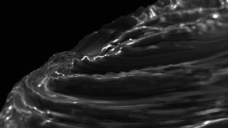black wavy swirling whirlpool on dark background. 3d animation loop
