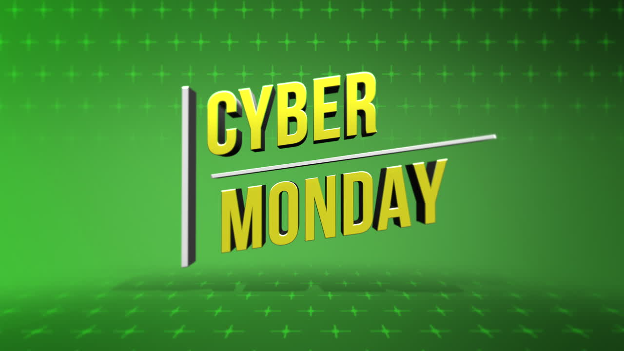 Cyber Monday text on green geometric pattern with gradient crosses