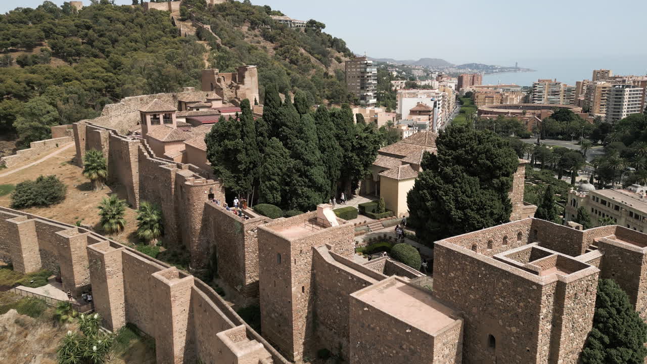 Drone Shot Flying Over Old Ruins in Malaga, Spain