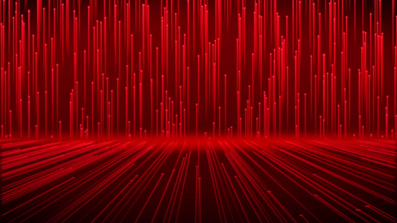 Futuristic and abstract background animation of fast moving and glowing red circles and line beams