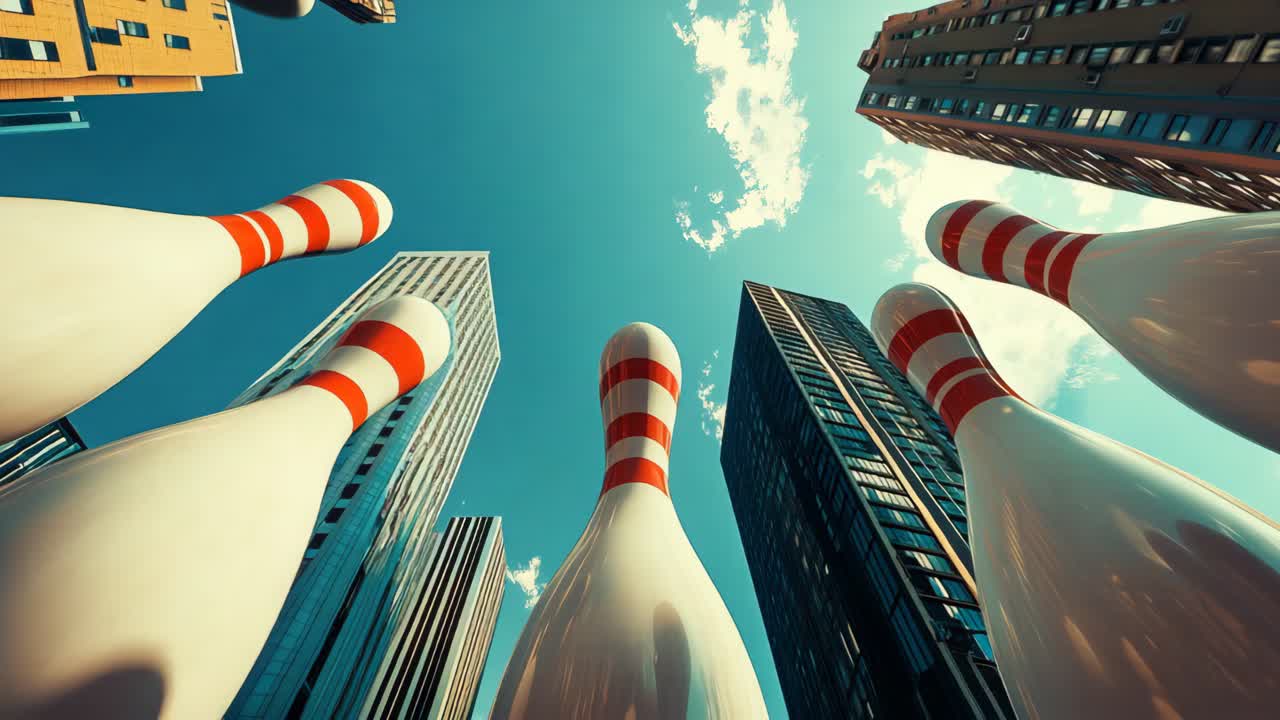 Bowling Pins Amongst Skyscrapers