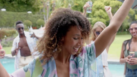 diverse friends enjoy a poolside party